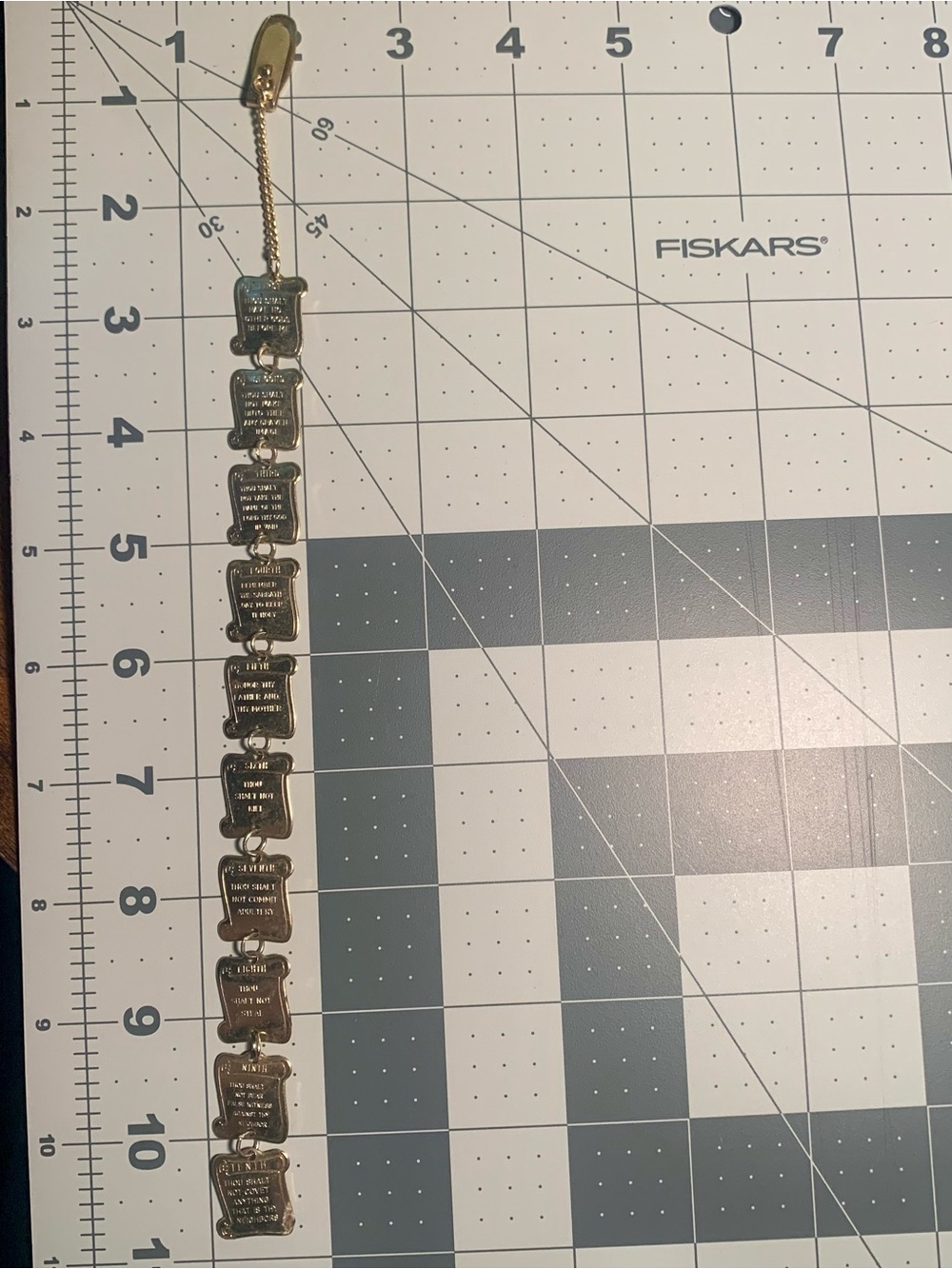 Gold Tone Linked Panel bookmark with Engraved Panels 10 Commandments - Picture 2 of 15
